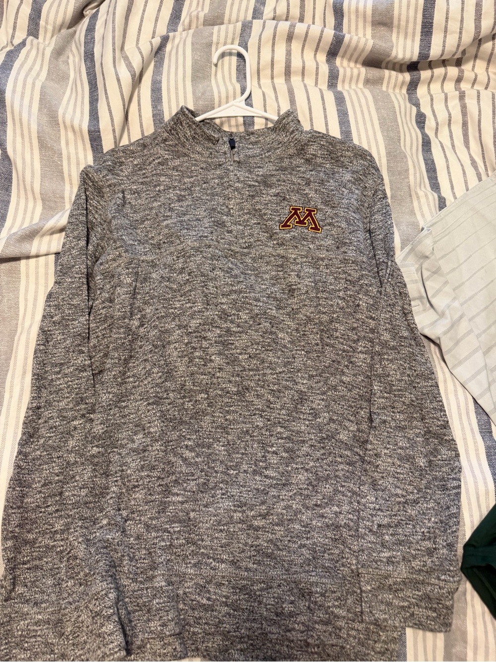 Men's Gray Quarter-Zip Sweater with Embroidered 'M' Logo